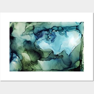 Blue Green Ink Painting Posters and Art